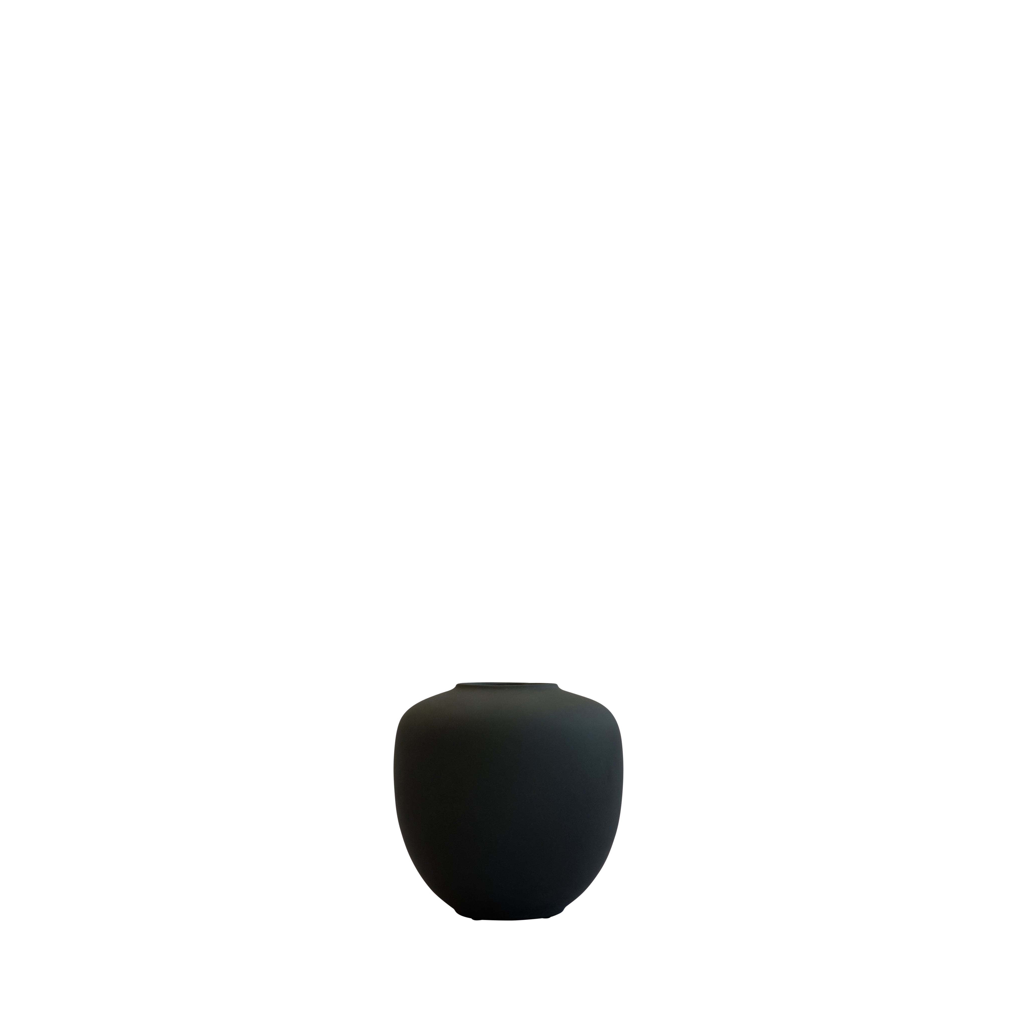 A small black Sunao Vase against a plain white background. The vase has a minimalist, rounded shape and matte black finish.